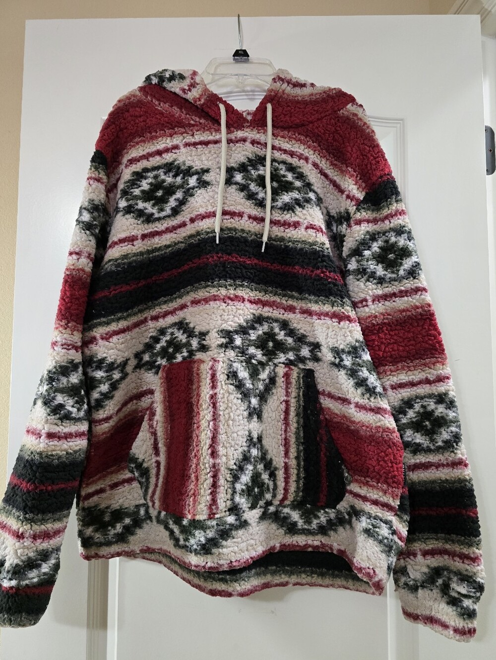 Brooklyn Cloth Red, Cream & Black Patterned Sherpa Hoodie